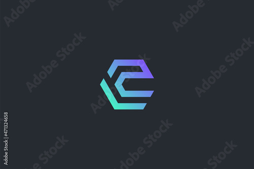 Modern Geometrical Letter C Technology Vector Logo Template on Dark Background