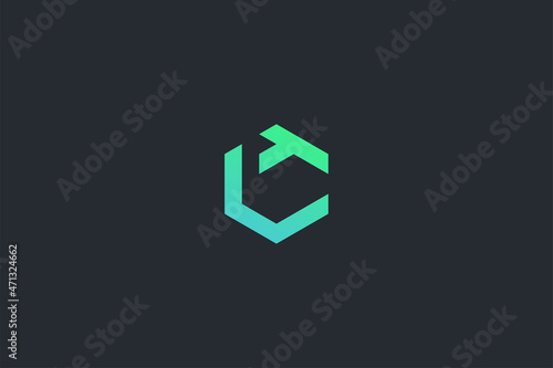 Geometrical Letter CT Playful Vector Logo Template on Dark Background