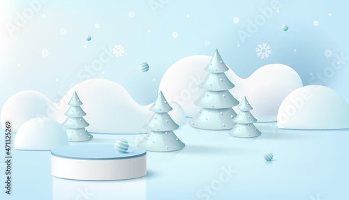 3d rendering scene of christmas holiday with display podium for mock up
