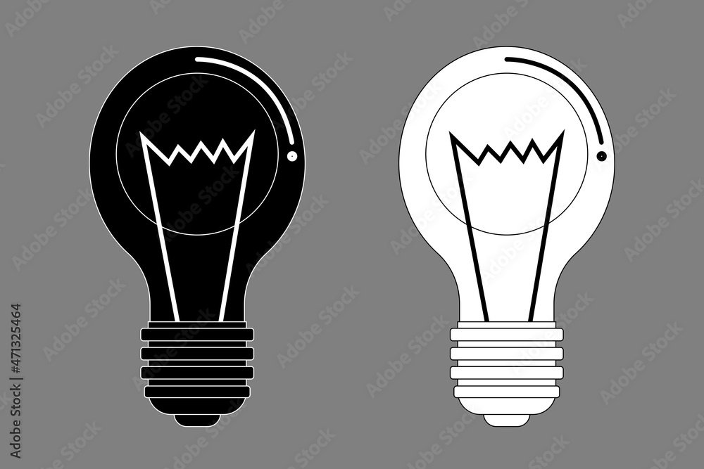 Light bulb black white icon flat design Light bulb black white icon flat design