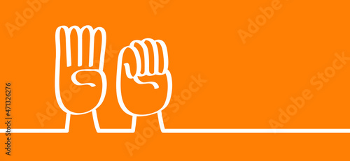 Orange the world. Cartoon stop hand, domestic violence, insecurity. Hand gesture. The violence at home signal for help symbol. October, awareness month icon or pictogram.
