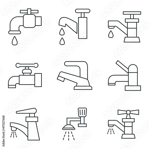 Water tap icons set.Water tap pack symbol vector elements for infographic web