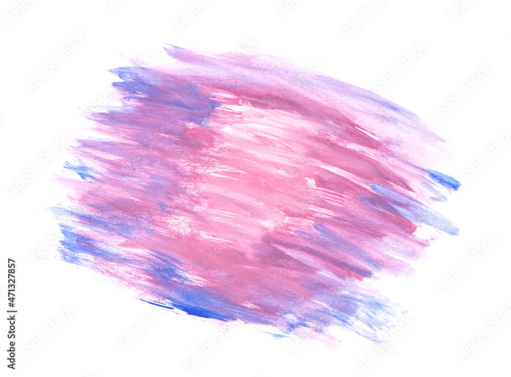 Abstract watercolor pink and blue draw using a brush on white paper, watercolor background.
