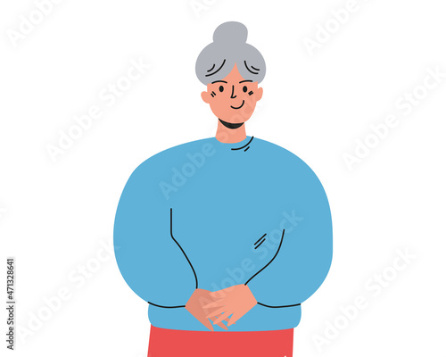 Portrait of an elderly gray-haired woman, grandmother. Dear grandmother. An elderly woman smiles. Vector illustration