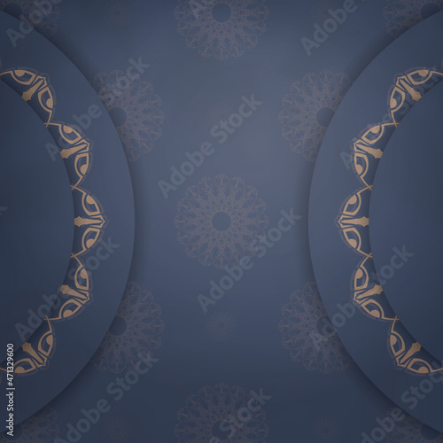 Template Congratulatory Brochure in blue color with an abstract brown pattern prepared for printing.