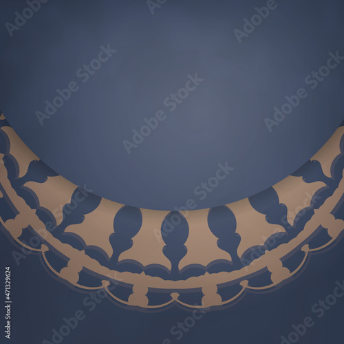 Template Congratulatory Brochure in blue color with an old brown pattern prepared for printing.