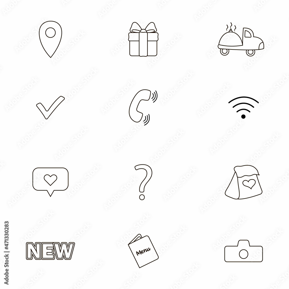 Vector icons for social networks. Gift box, delivery, geolocation, menu Vector icons for social networks. Gift box, delivery, geolocation, menu