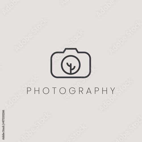 Nature Photography logo design. Camera icon with simple Tree or Cactus, for Photographer logo design 