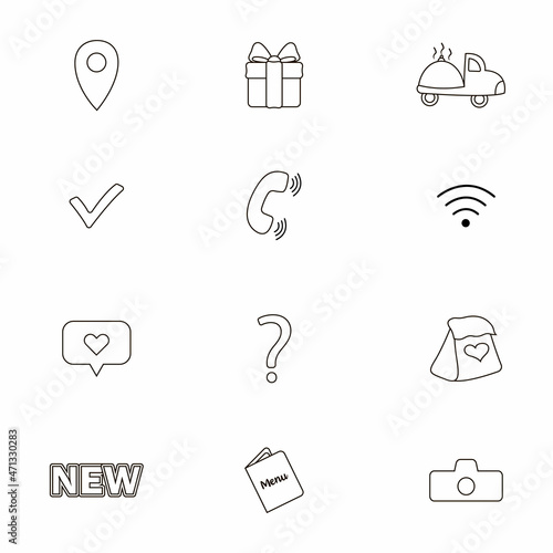 Vector icons for social networks. Gift box, delivery, geolocation, menu