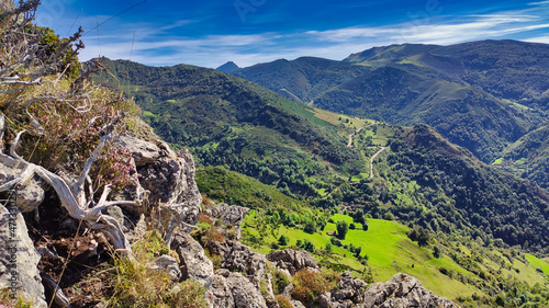 Landscape from Braniecha mountain meadow, Las MOrteras village, Somiedo Nature park, Asturias, Spain photo