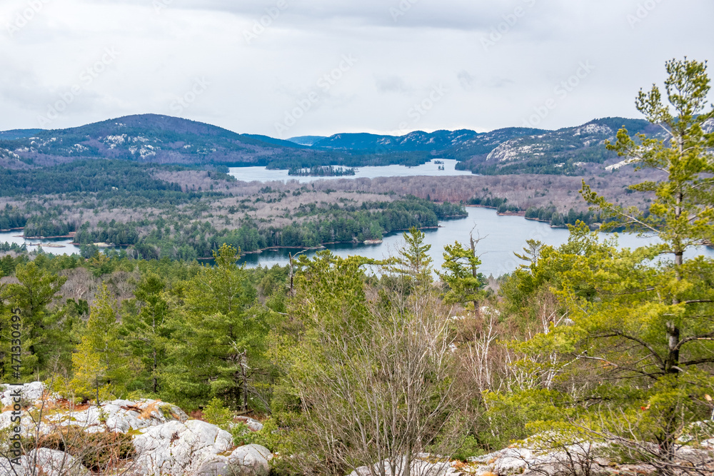 Looking out from the LaCloche backpacking trail in Killarney Provincial Park .  Shot in late November, Ontario Canada.