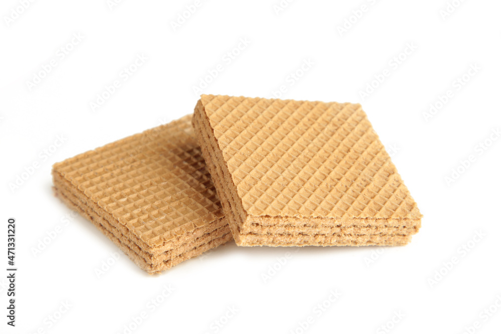 Square chocolate wafer biscuits isolated on white background. Square chocolate wafer biscuits isolated on white background.