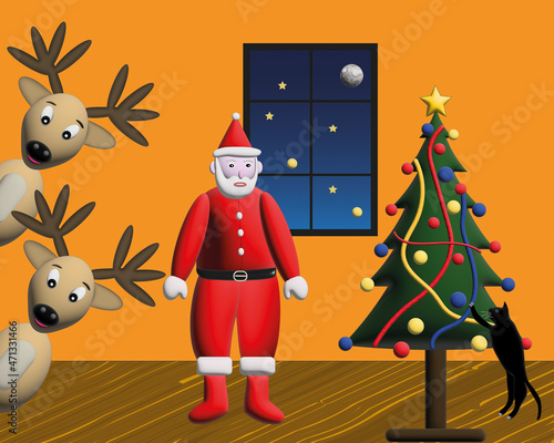 Le père Noël et ses rennes  (ID: 471331466)