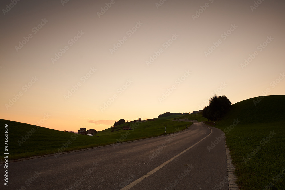 sunset on the road