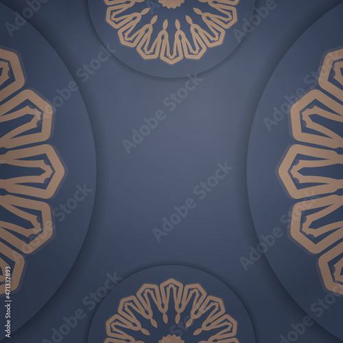 Template Greeting card in blue with abstract brown ornament prepared for printing.