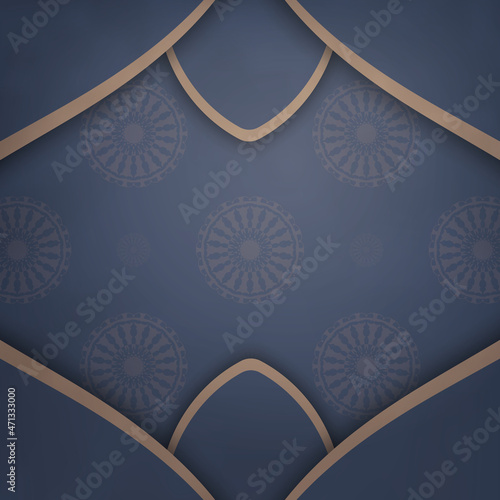 Template Greeting card in blue with Indian brown ornament prepared for printing.