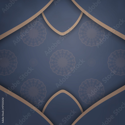 Template Postcard in blue with a brown mandala ornament prepared for printing.