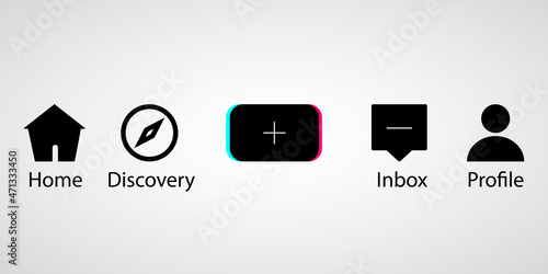Button Icon of social media App. Home, Discover, Add Story, Inbox, Profile.