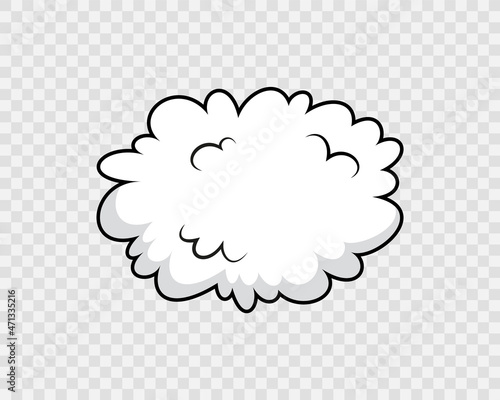 Comic cloud. Speech bubble in pop art style. Funny balloon. Cartoon element. Explosion bomb frame. Message shape with speed effect. Sky air object. Vector illustration.