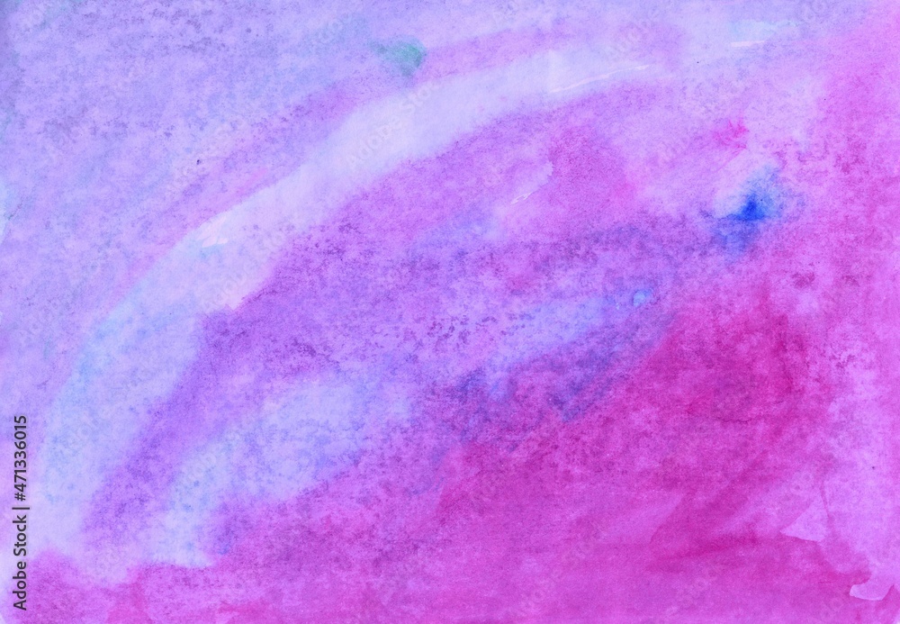 Purple-blue watercolor background. Transparent lines and spots. Paint leaks and ombre effects. Abstract hand-painted image.