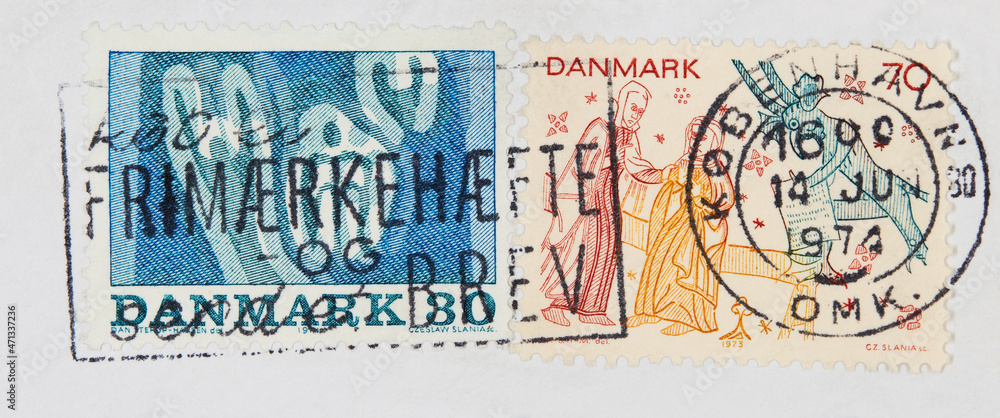 briefmarke stamp vintage retro alt old gestempelt used frankiert cancel denmark danmark dänemark Kopenhagen bunt teufel devil blau blue 