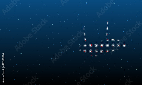 On the right is the router symbol filled with white dots. Background pattern from dots and circles of different shades. Vector illustration on blue background with stars