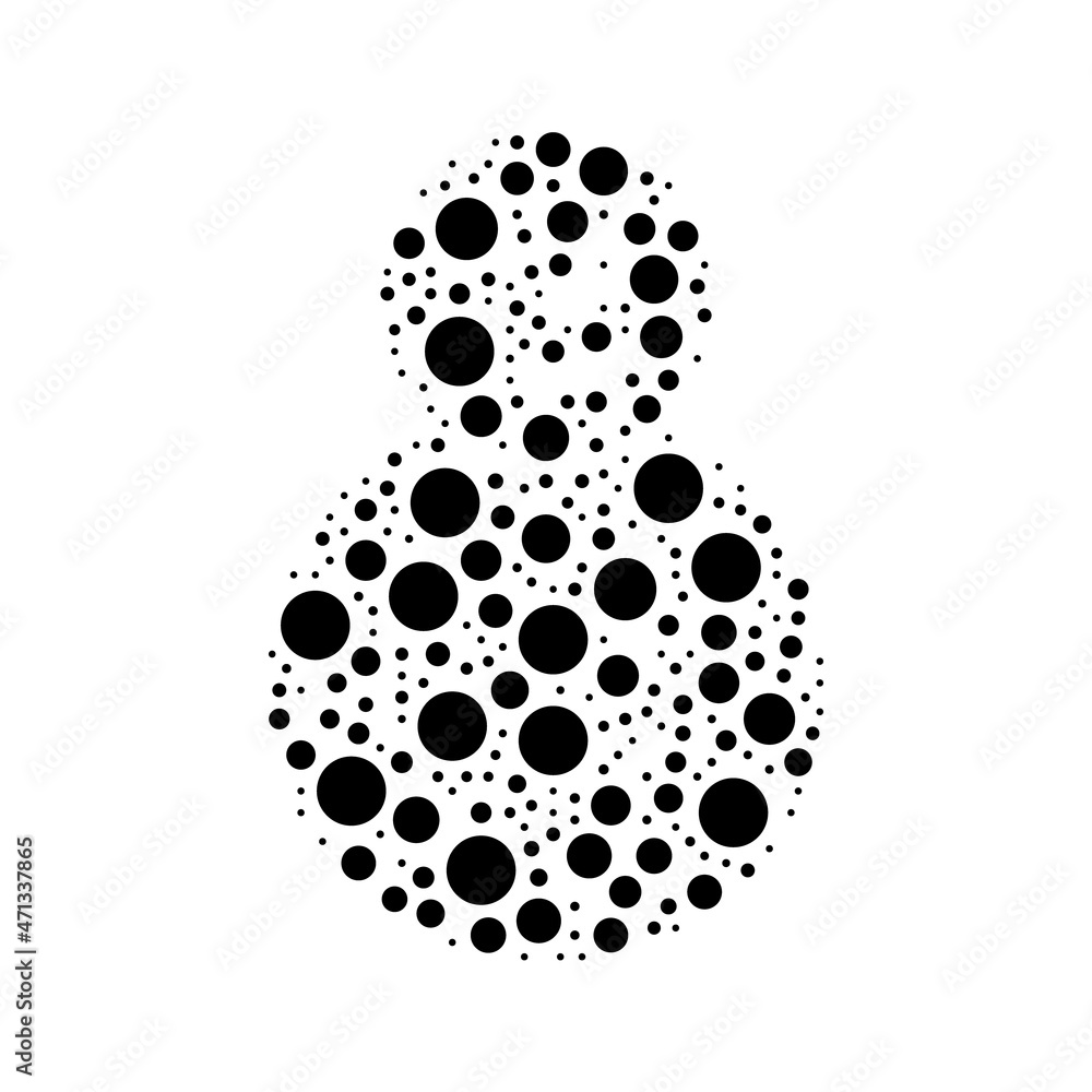 A large Christmas snowman in the center made in pointillism style. The center symbol is filled with black circles of various sizes. Vector illustration on white background A large Christmas snowman in the center made in pointillism style. The center symbol is filled with black circles of various sizes. Vector illustration on white background