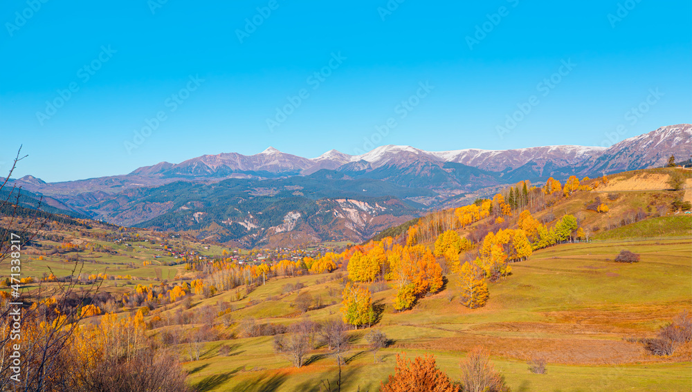 Panoramic view of Savsat highlands on a beautiful autumn day - Scenic image of forest landscape at sunny day - Autumn colorful landscape with colorful tree - Savsat, Artvin Panoramic view of Savsat highlands on a beautiful autumn day - Scenic image of forest landscape at sunny day - Autumn colorful landscape with colorful tree - Savsat, Artvin