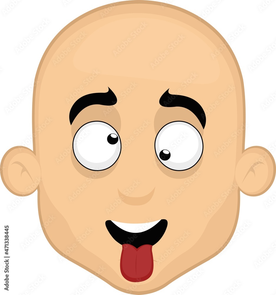 Vector illustration of a cartoon bald man's face with a crazy expression Vector illustration of a cartoon bald man's face with a crazy expression