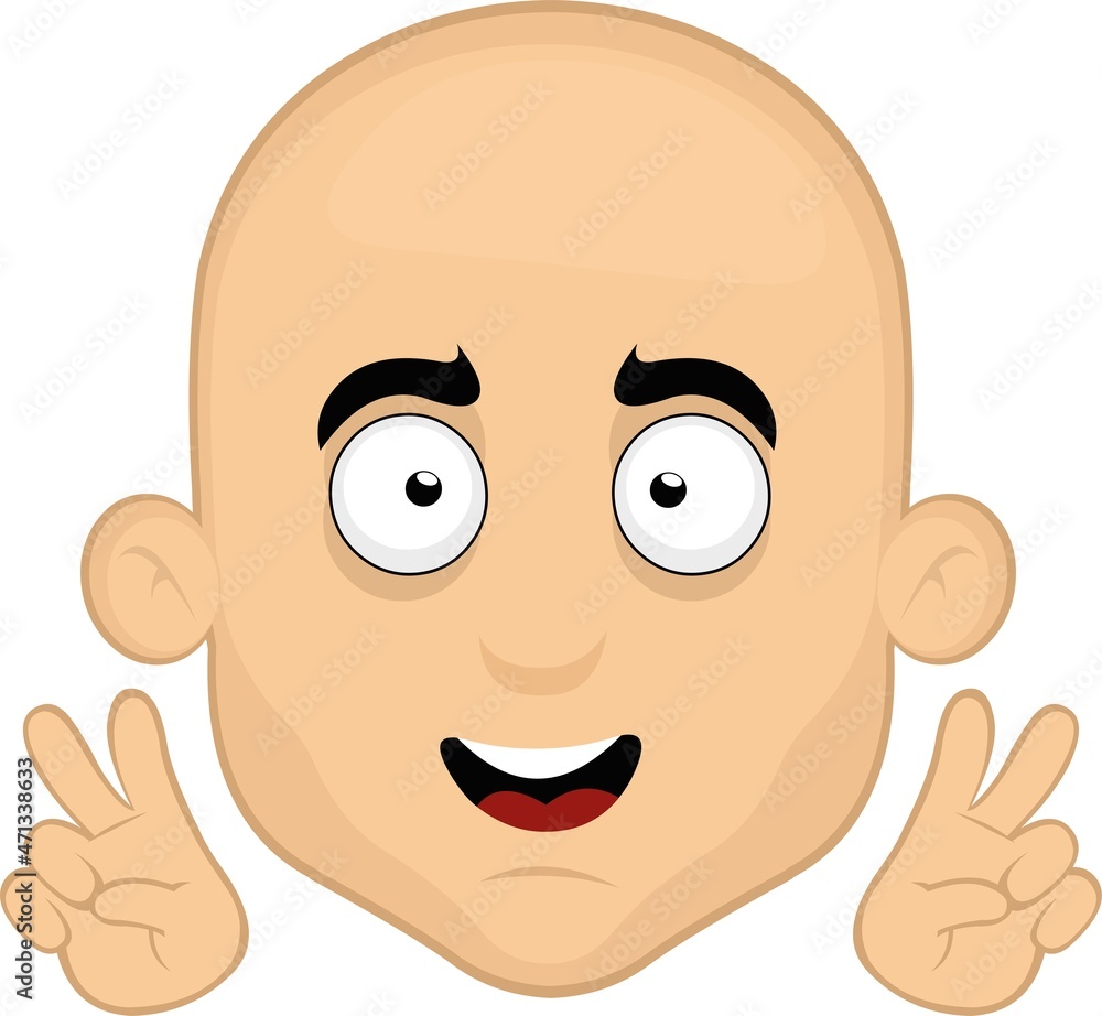 Vector illustration of the face of a bald man cartoon making with a hands the symbol of love and peace or v victory Vector illustration of the face of a bald man cartoon making with a hands the symbol of love and peace or v victory