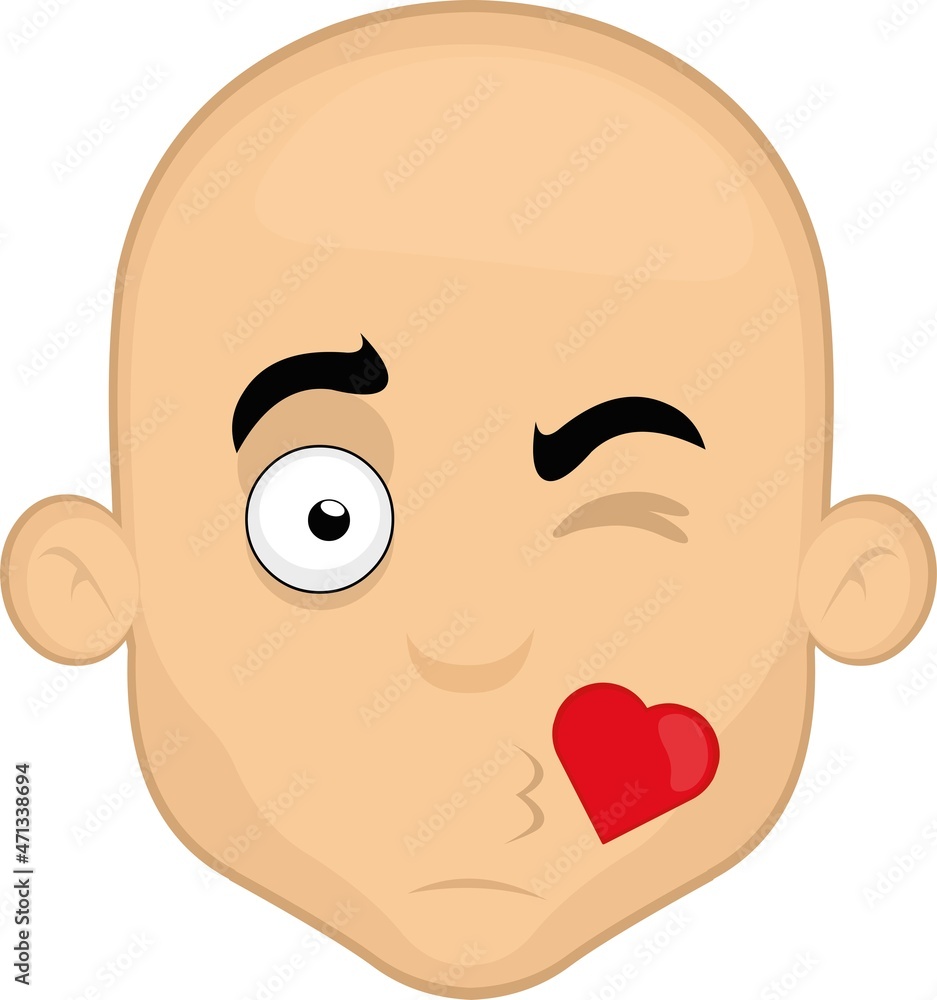 Vector illustration of the face of a cartoon bald man giving a heart shaped kiss Vector illustration of the face of a cartoon bald man giving a heart shaped kiss