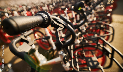 Walking bicycles close up. Bicycle details