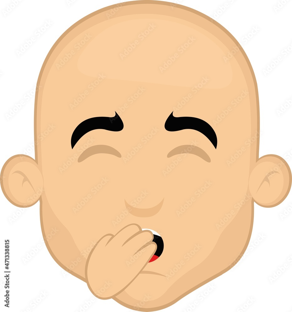 Vector illustration of the face of a cartoon bald man yawning and covering his mouth with his hand Vector illustration of the face of a cartoon bald man yawning and covering his mouth with his hand