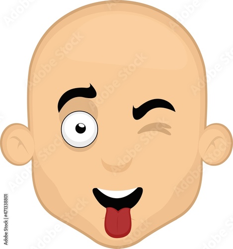 Vector illustration of the face of a cartoon bald man winking and with his tongue sticking out