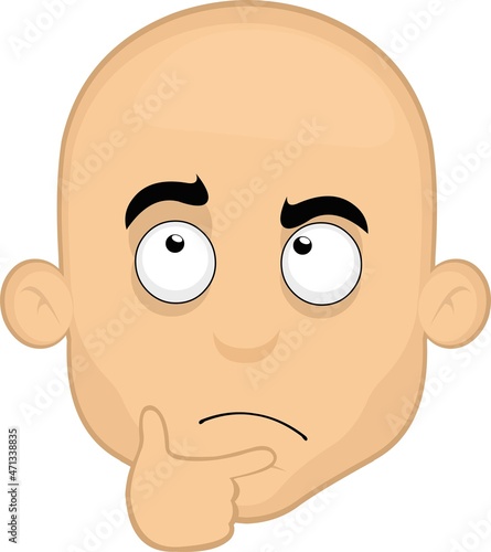Vector illustration of a cartoon bald man's face with a thinking or doubt expression