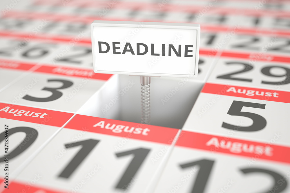 DEADLINE notice on August 4 in a calendar, 3d rendering DEADLINE notice on August 4 in a calendar, 3d rendering