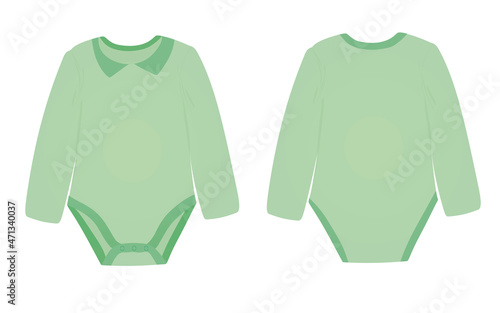 Green  long sleeve baby bodysuit. vector illustration