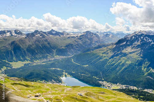 Corviglia, Oberengadin, St. Moritzersee, Pontresina, Stazerwald, Muottas Muragl, Piz Muragl, Schafberg, Alp Languard, Piz Languard, Wanderweg, Alpen, Graubünden, Sommer, Schweiz photo