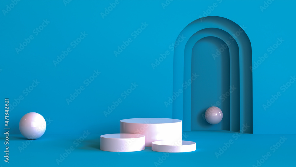 White marble cylinder podium abstract minimal scence on blue background display product showcase, stage platform presentation 3d rendering White marble cylinder podium abstract minimal scence on blue background display product showcase, stage platform presentation 3d rendering