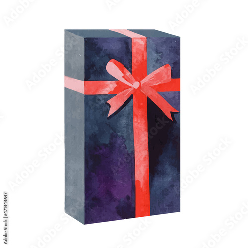 Watercolor painting of gift box with a bow