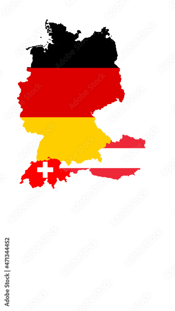 Shape / Border DACH Germany Austria Switzerland with Flags Stock
