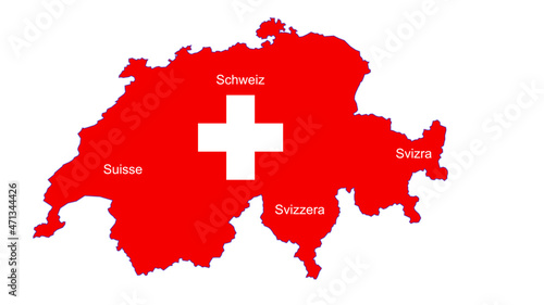 Shape / Border of Switzerland with Flag and Language Regions