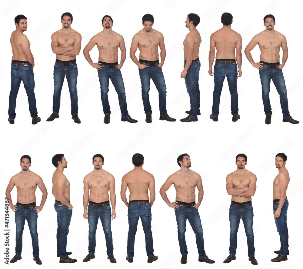Obraz premium large group of same man shirtless on white background
