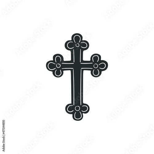 Romanic Cross Icon Silhouette Illustration. Religion Vector Graphic Pictogram Symbol Clip Art. Doodle Sketch Black Sign.