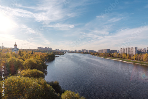 Panorama over the Brateev Bridge. Russia. Moscow