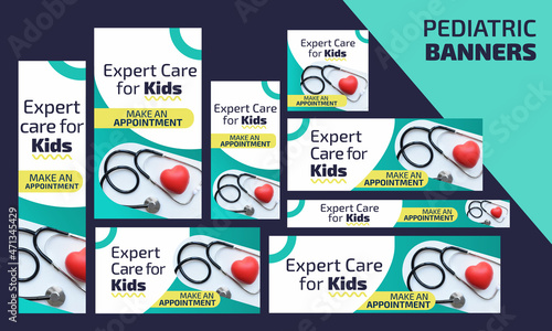 Pediatric Services,  pediatricians & Kids Healthcare Web Banners, google Ads Post & stories