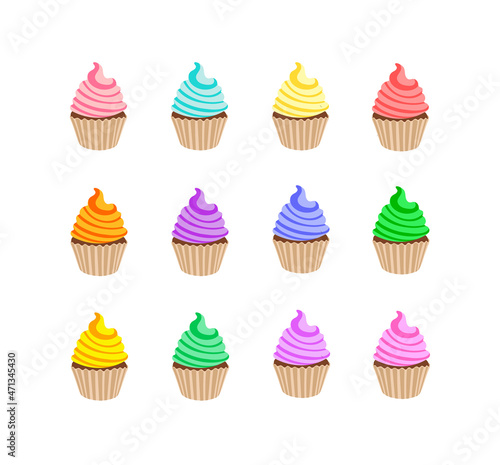 set of colorful cupcakes  color samples  icons isolated on white background.