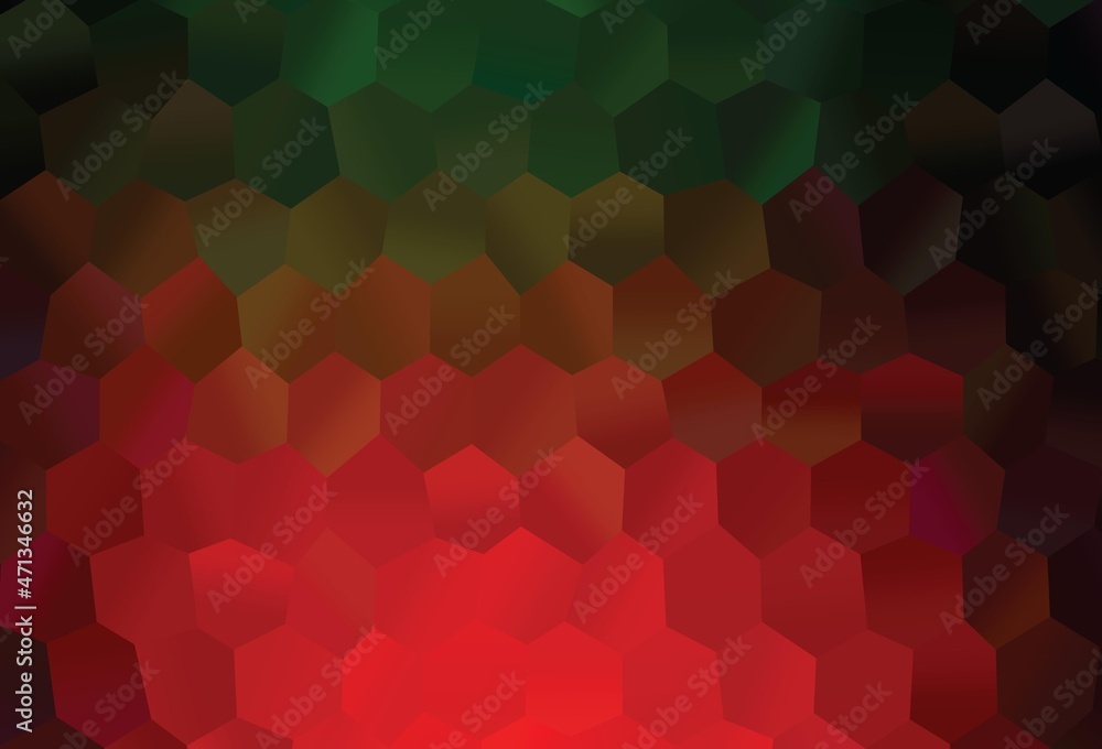 Dark Green, Red vector cover with set of hexagons. Dark Green, Red vector cover with set of hexagons.