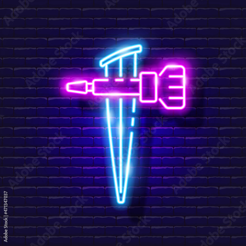Garden dripper for irrigation neon icon. Irrigation system, watering system, hose and accessories glowing signs. Vector illustration for design, website, advertising, store, goods.