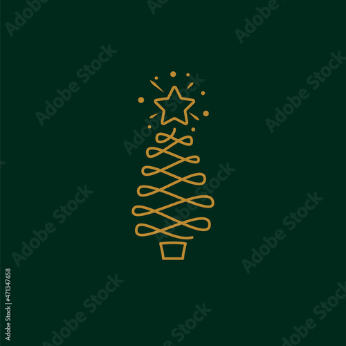 Christmas tree line icon simple design for card greetings.